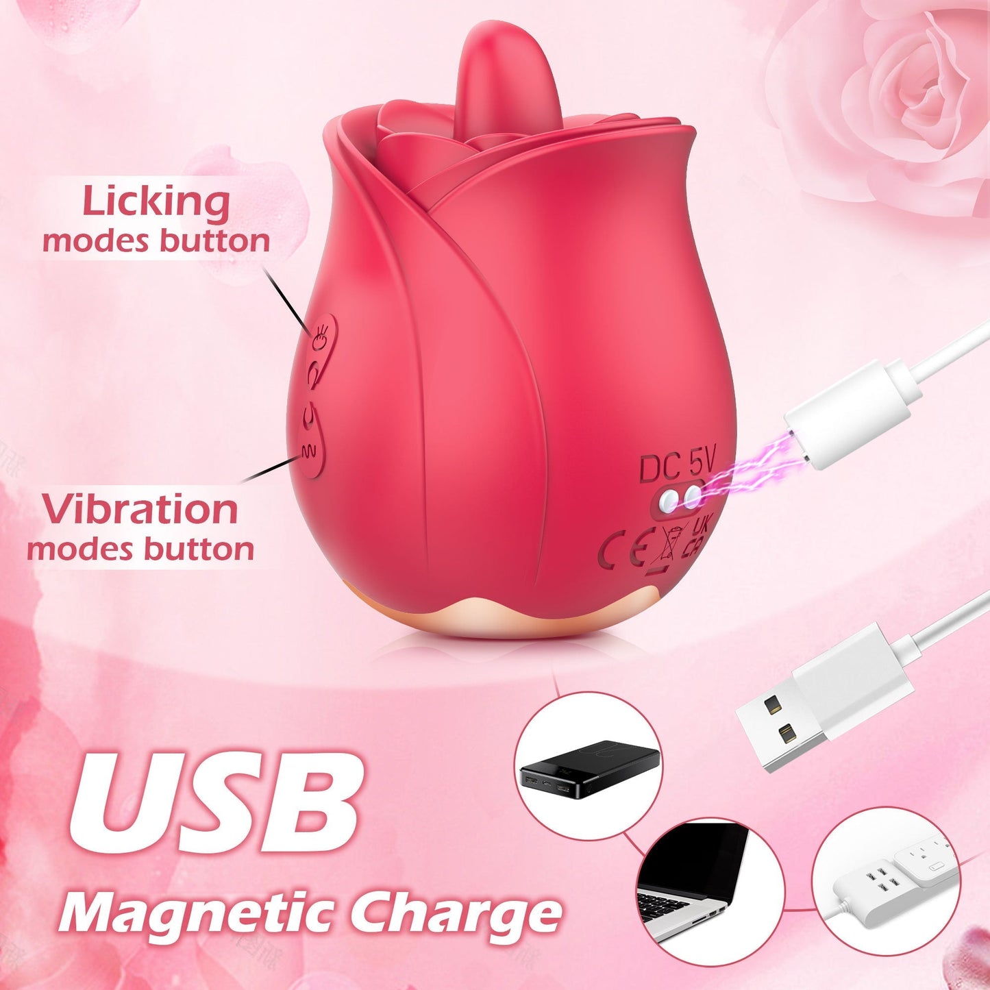 Rose Vibrator with Tongue Licking Patterns