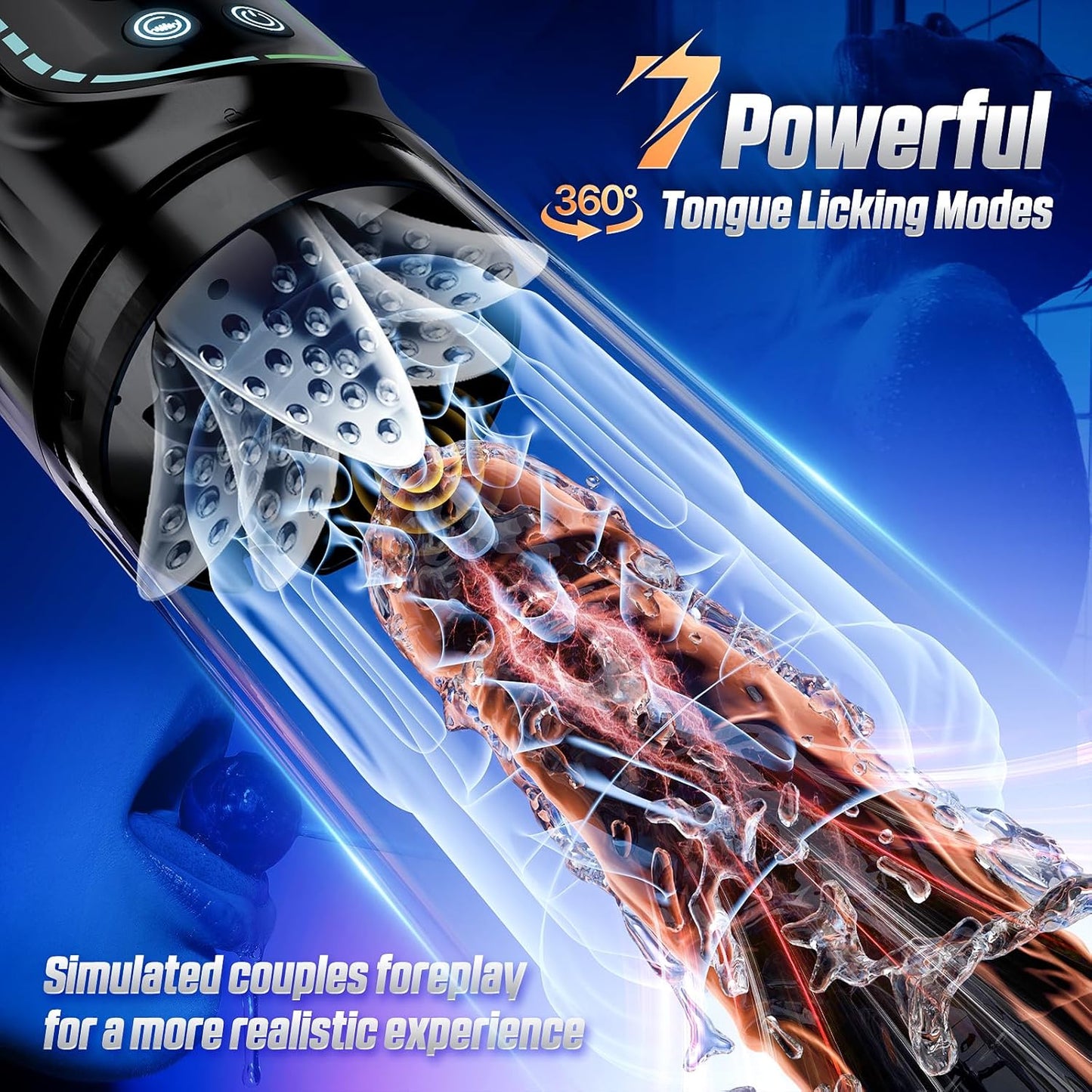 Penis Pump S002- Rechargetable Male Masturbator Stroker with 7 Sucking Thrusting Rotating & 7 Licking Modes