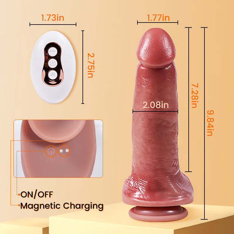 Realistic Huge Thick Dildo 7 Thrusting 10 Vibrating Heating Remote Control Dildo 9.84 Inch Suction Cup Dildo