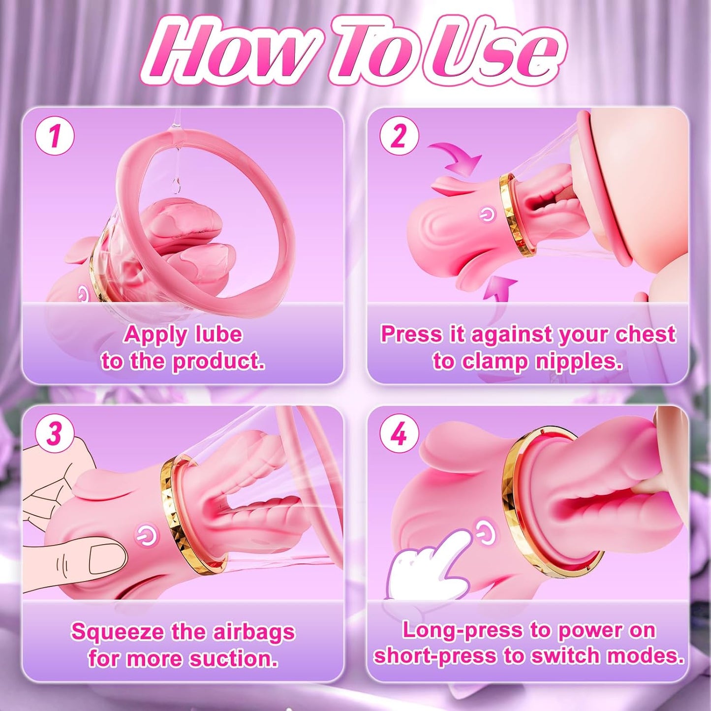 (US ONLY) App-Controlled Nipple Toy Vibrators - 1 Pair BDSM Nipple Clamps with 10 Vibration Modes & Manual Sucking Stimulator, Silicone Detachable Sensory Toys