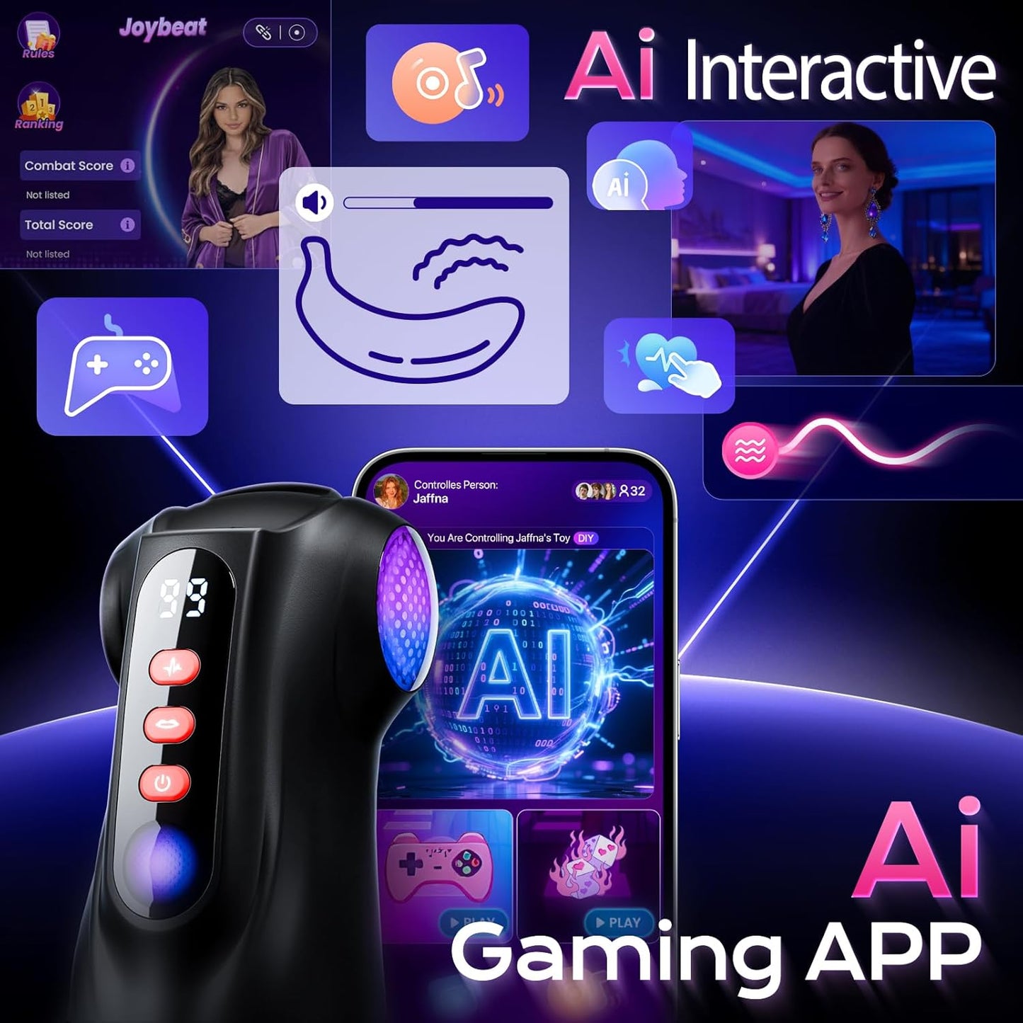 3 in 1 Male Masturbator Stroker with 9 Sucking & 9 Vibrating Modes AI Interactive APP Controlled Pocket Pussy