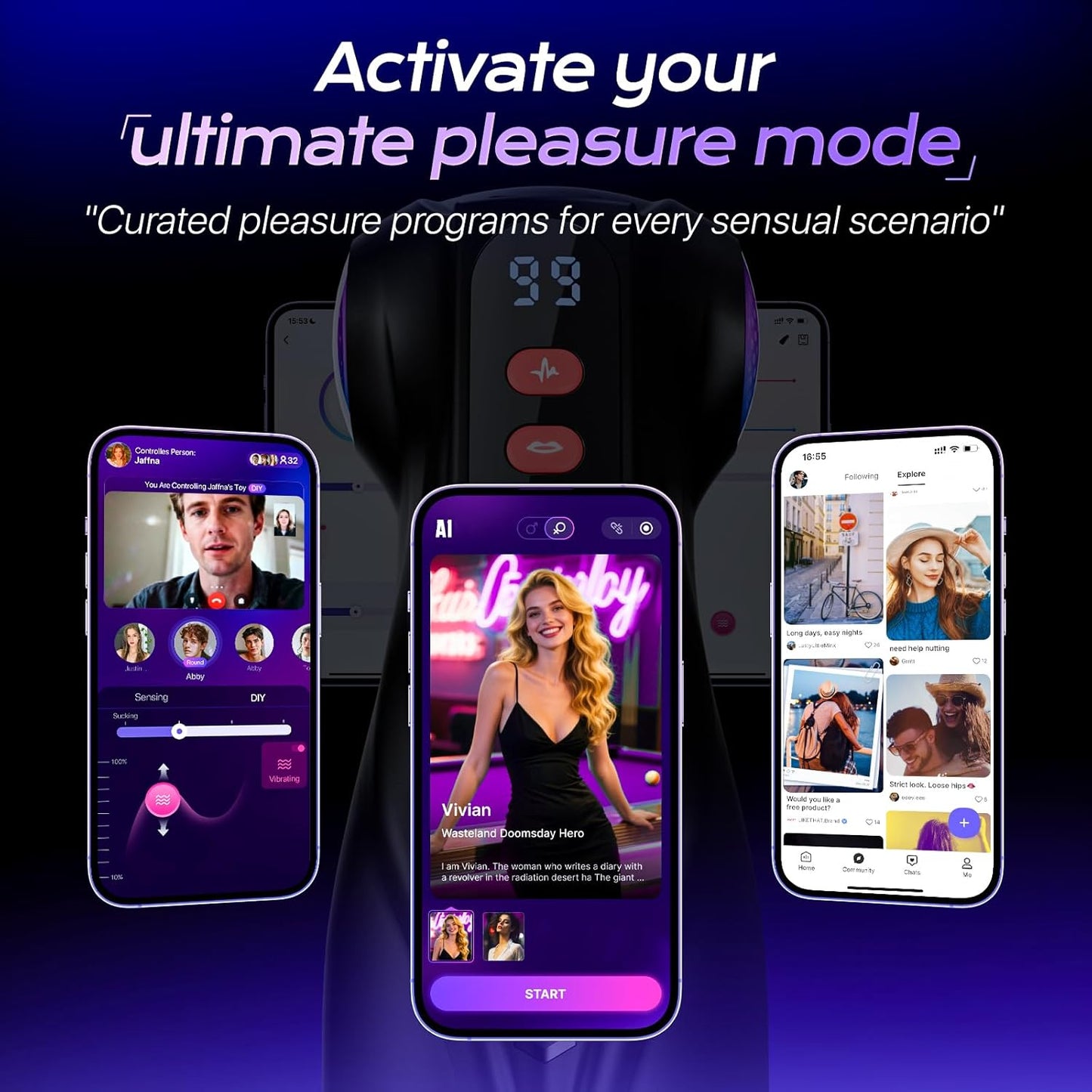 Daphne - 3 Sleeves Pocket Pussy Penis Pump with 9 Sucking & 9 Vibrating App Controlled AI Male Stroker