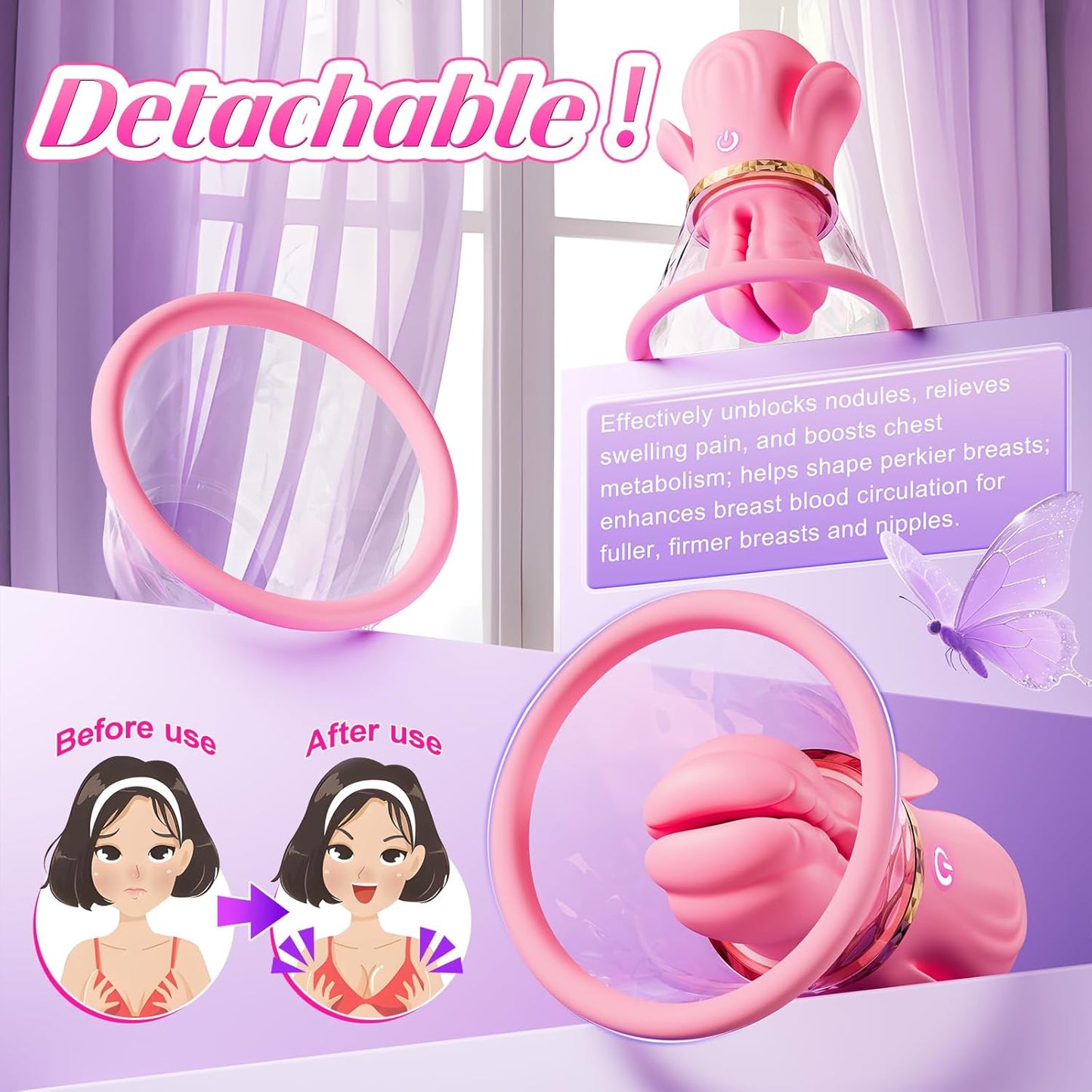 (US ONLY) App-Controlled Nipple Toy Vibrators - 1 Pair BDSM Nipple Clamps with 10 Vibration Modes & Manual Sucking Stimulator, Silicone Detachable Sensory Toys