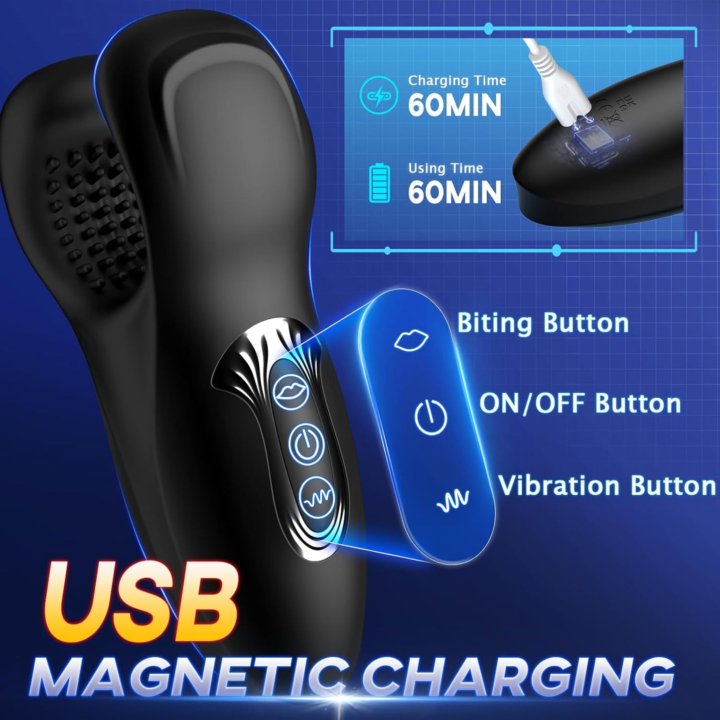 Male Masturbator Penis Training Vibrator for Men - Penis Stimulation Mens Vibrating Toy with 10 Bite Modes, Glans Trainer Stimulator Cock Massager Male Stroker Sex Toys for Adult