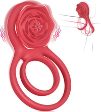 Vibrating Cock Ring with Rose Clitoral Stimulator, 7 Vibrations Male Couple Sex Toy