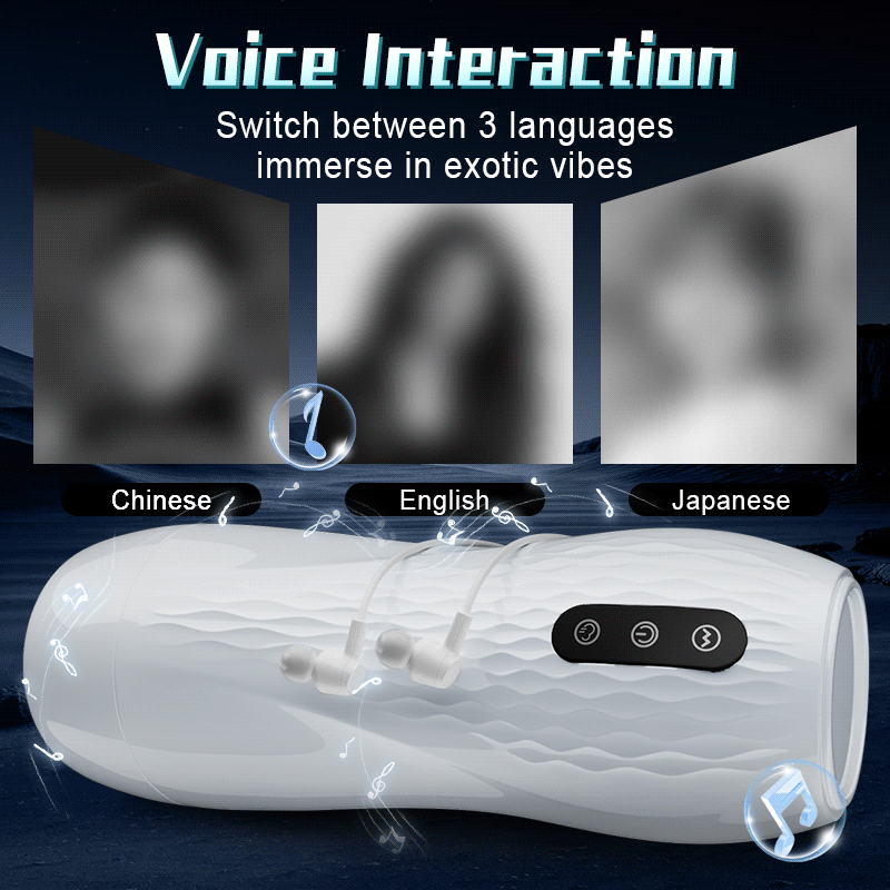 SQUIRTLOVE - Language Voice Male Stroker Masturbator With Heated Base, 5 Suction 10 Vibration
