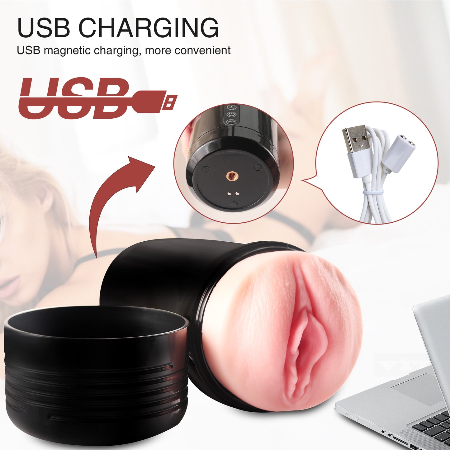 Sharon - Rechargetable Male Masturbator Stroker, 10 Licking & Vibrating