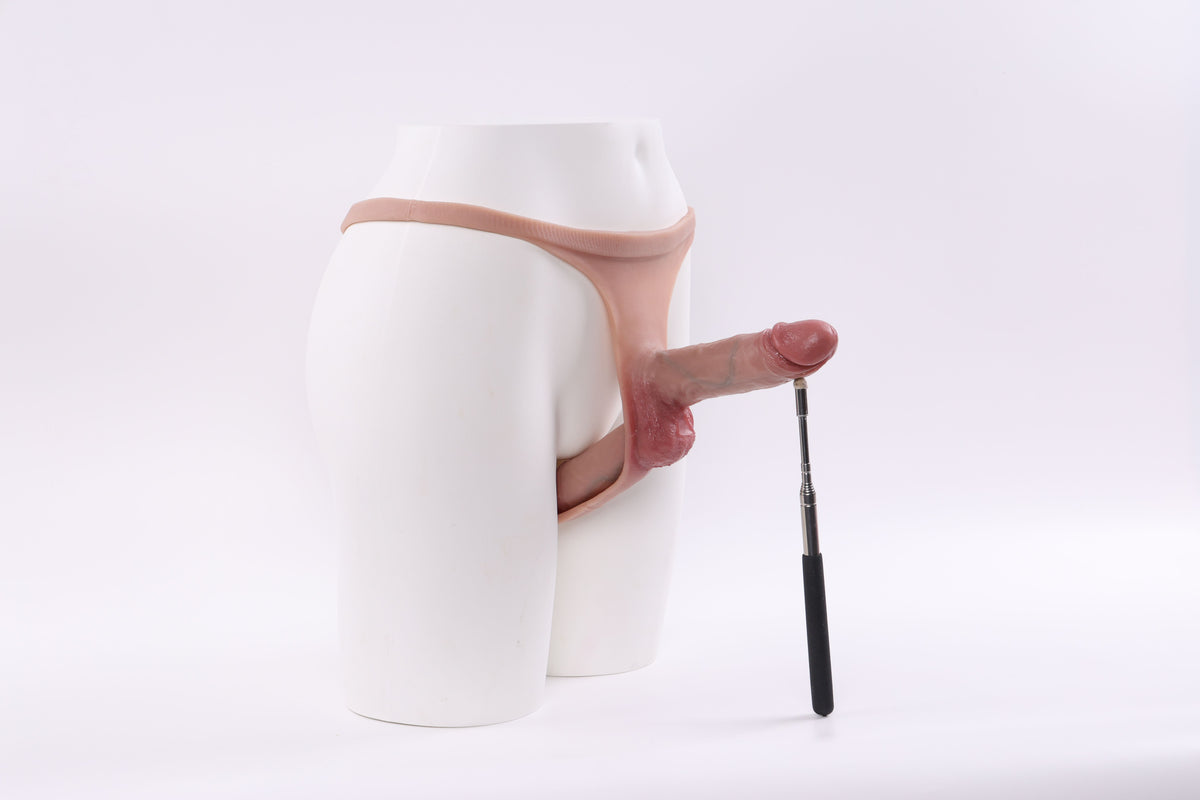 One-Piece Brief-Style Silicone Strap-On with Dual Solid Shafts
