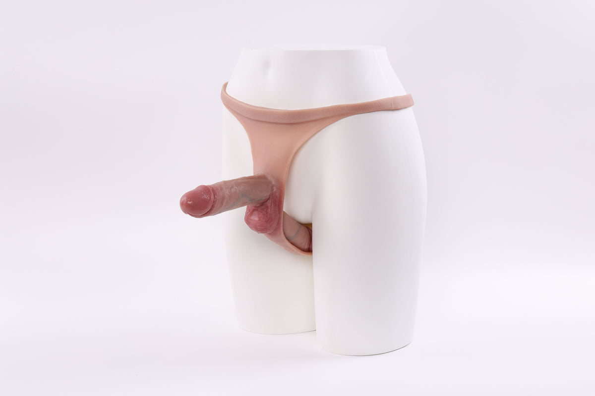 One-Piece Brief-Style Silicone Strap-On with Dual Solid Shafts