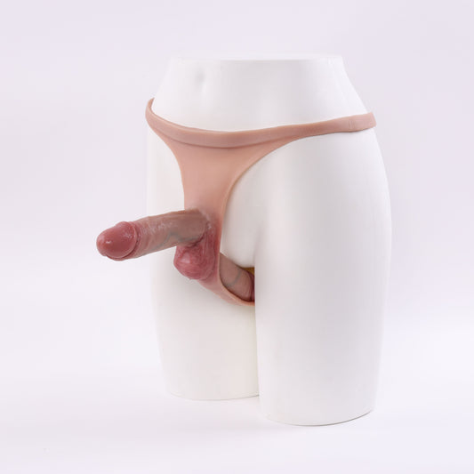 One-Piece Brief-Style Silicone Strap-On with Dual Solid Shafts