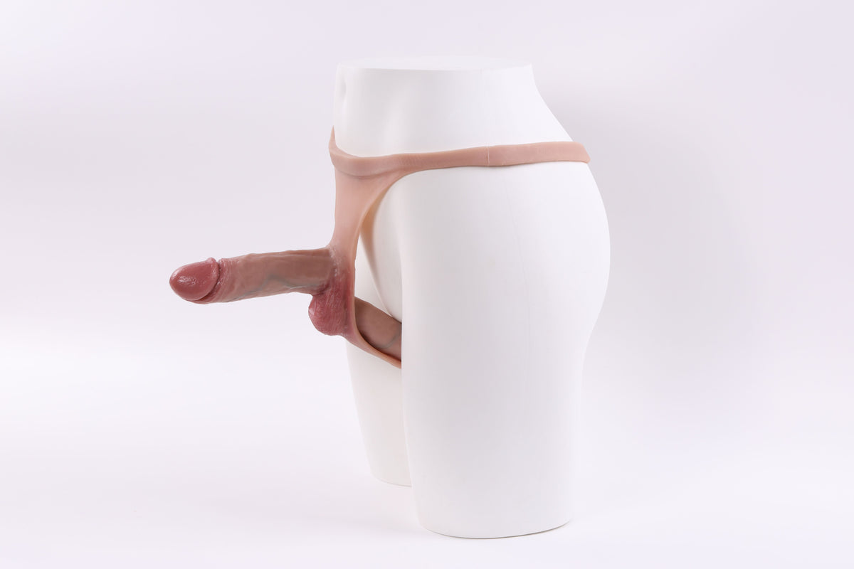 One-Piece Brief-Style Silicone Strap-On with Dual Solid Shafts