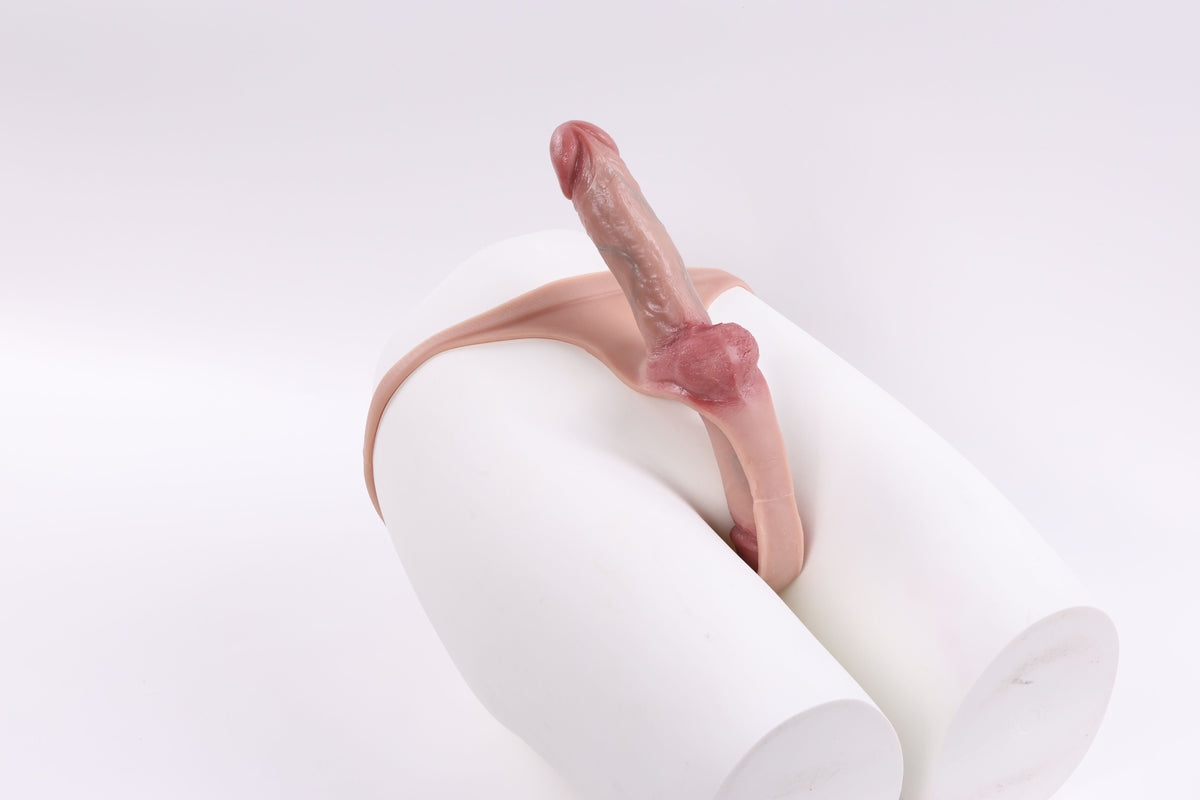 One-Piece Brief-Style Silicone Strap-On with Dual Solid Shafts