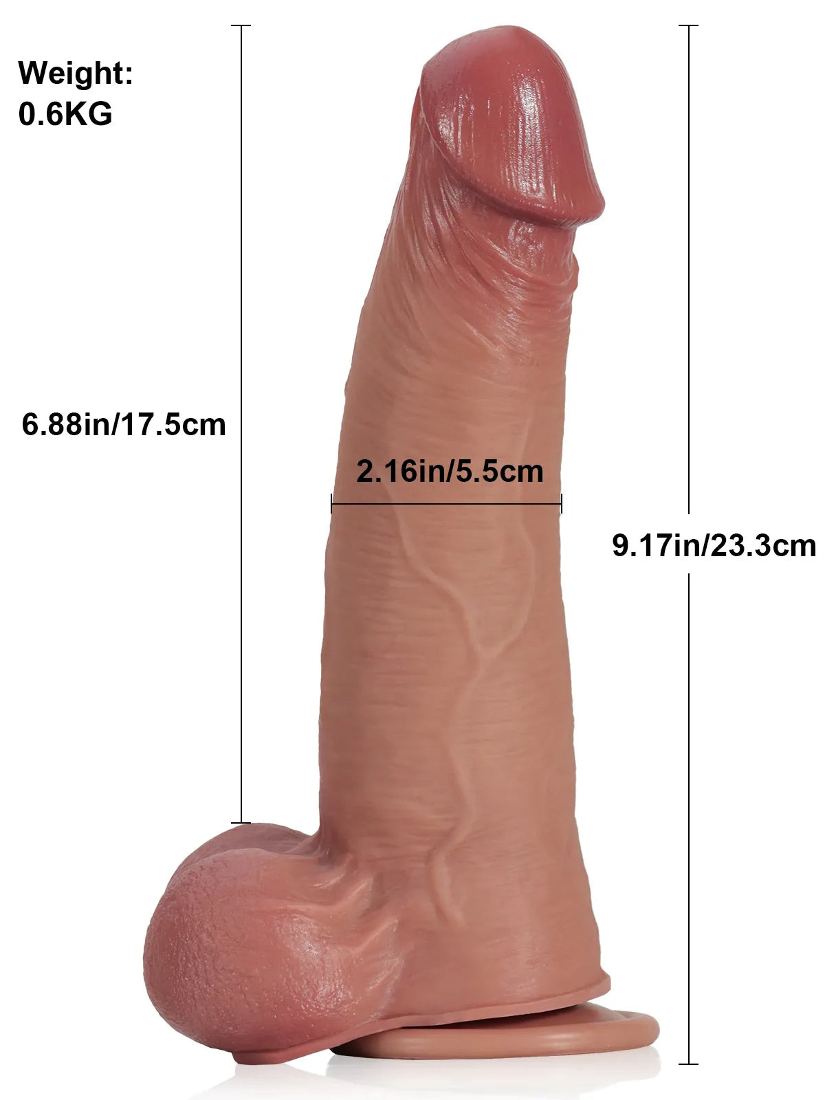 Joshua | 9" x 2" Brown Soft Skin Thick Sliding Skin Dildo With Moving Balls