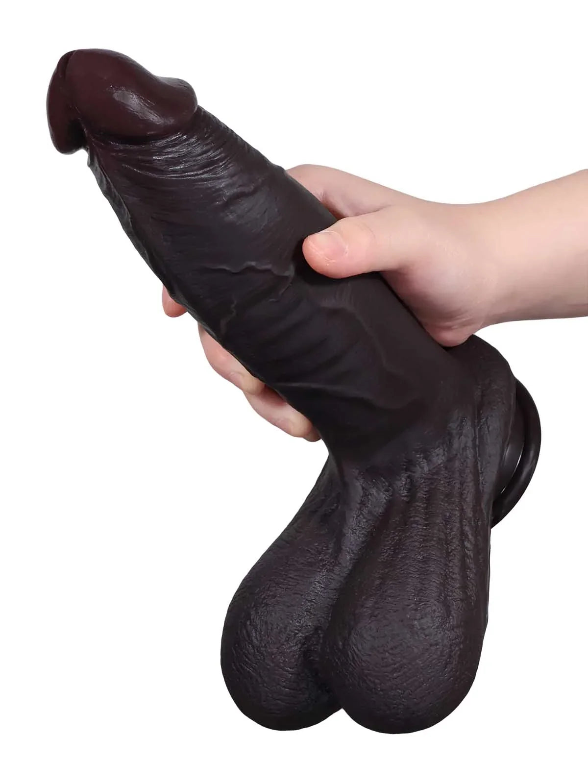 Reed | 10.5" x 2.4" Long Thick Soft Sliding Skin Black Dildo with and Swinging Moving Balls