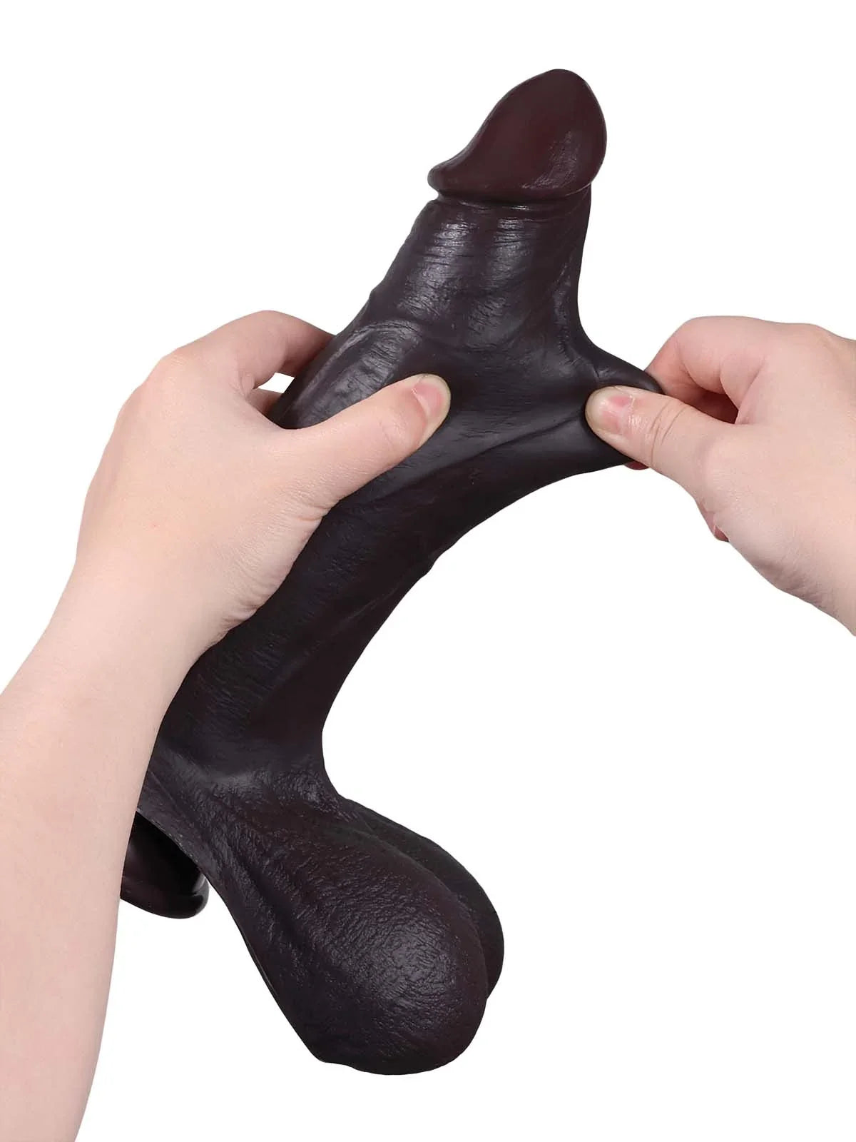 Reed | 10.5" x 2.4" Long Thick Soft Sliding Skin Black Dildo with and Swinging Moving Balls