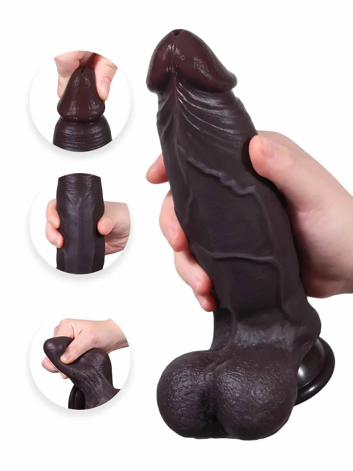 Wade | 8.8" x 2.2" Soft Thick Sliding Skin Black Dildo with Lifelike Dual Density Feel