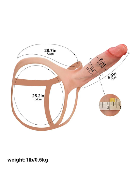 Seraphine | 8.3" x 2.2" Wearable Penis Sleeve for Him - Hollow Silicone Strap-On Soft Version