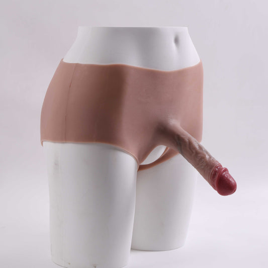Mayra-Strap On Dildo,  2 in 1 with Vulva Opening & Insertable 7.1" Solid Dick(Flesh)