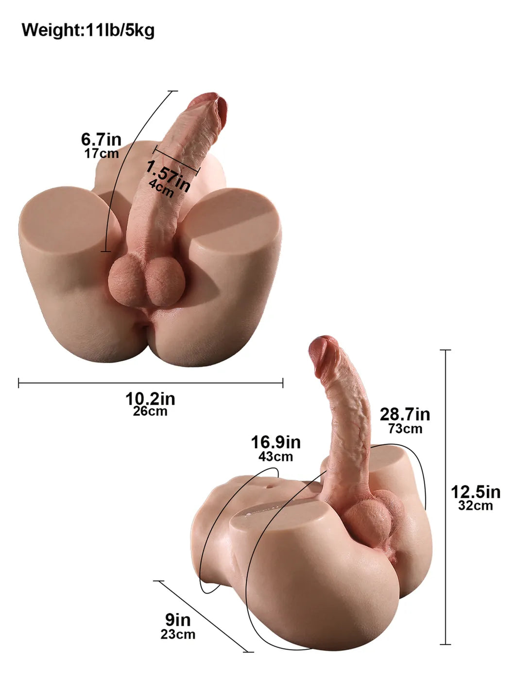 Asher | 11LB Silicone Male Sex Torso with 6.7" Ultra Realistic Dildo
